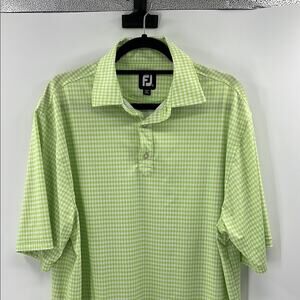 FJ FootJoy Men's Short Sleeve Gingham Golf Polo - Green/White - Large